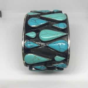 Navajo Sterling Silver Turquoise Nevada Blue Teardrop Cuff